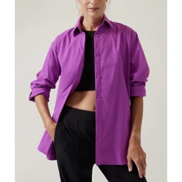 ATHLETA Oversized Poplin Top Jazzy Purple Shirt Performance Relax Women's XL - Picture 6 of 11